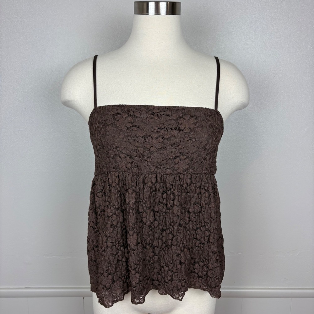 Faded Rose Tank Top Size L Brown Lacy Overlay Babydoll Stretchy Fairy Y2K Cami